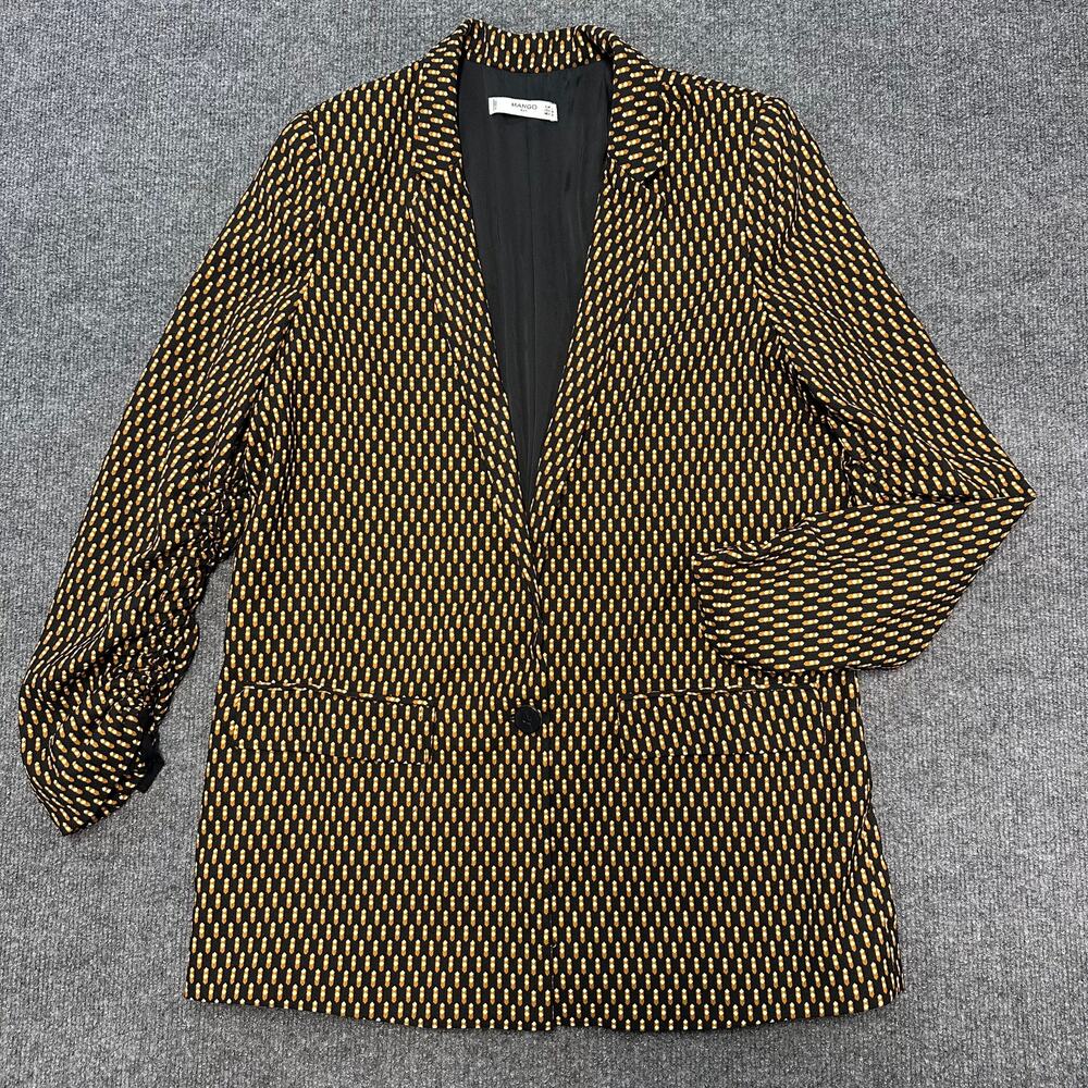 MNG Mango Women's Geometric Print Blazer Single Button Long Line Notch Lapel M